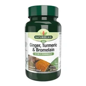 Natures Aid Ingver, kurkuma in bromelain, 60 tablet