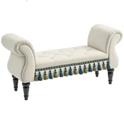 HOMCOM HOMCOM oblazinjena klop žamet, les, pena 117D x 40Š x 58V cm bež, (5000242651)