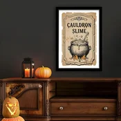 WallXpert uramljena slika 3752HALCT-021, vintage etiketa Cauldron Slime sa vešticjim kazanom, 37 x 52 cm, crni ram