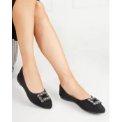 Resti Black womens eco-suede ballerinas with Linselisa decoration - Footwear