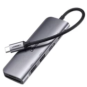 Ugreen CM195 6v1 USB-C - HDMI/2x USB-A 3.0/USB-C PD/SD/TF bralnik - siv