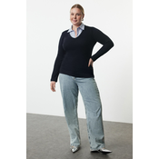 Trendyol Curve Navy Blue Single Jersey Knit Plus Size Blouse