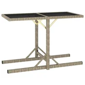 Vidaxl Vrtna miza 110x53x72 cm steklo in poli ratan