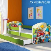 Dječji krevet ACMA s motivom, bočna zelena + ladica 180x80 cm 45-mehanicar