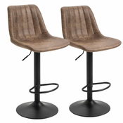 HOMCOM komplet 2 barskih stolčkov v industrijskem slogu z naslonom, podnožjem in nastavljivo višino, iz rjave mikrofibre