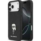 Karl Lagerfeld Fixed Glitter Metal Ikonik Zadnji Pokrov za iPhone 17 Pro Max Črni