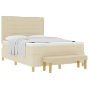 Vidaxl Postelja z vzmetnico z vzglavjem krema 200 x 140 cm blago