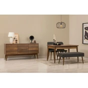 HANAH HOME Vina 02 1053 Walnut Anthracite (Produživi trpezarijski sto, stolice i konzola (5 komada))