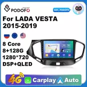 Podofo For LADA Vesta Cross Sport 2015-2019 Car Radio Multimedia Navigation GPS Android 10 2Din 9” 2.5D 8 128G Ai Voice Carplay