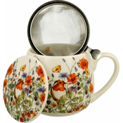 Duo Skodelica+pokrov+cedilo Cvetje, 430 ml porcelan, darilna embalaža, 6580
