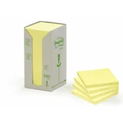 Samolepilni blok za beležke, 76x76 mm, 16x100 listov, ekološki, 3M POSTIT, rumen, 1600 listov