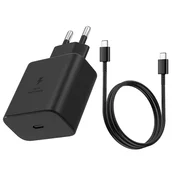 45W stenski polnilnik s hitrim polnjenjem in 1m kabel tipa C, združljiv s Samsung Galaxy S23 Ultra / S23 / S22 Ultra / S21 FE 5G / S20 / A53 5G / A13, črne barve