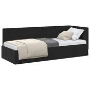 Vidaxl Kotna postelja z vzglavjem Črna 80 cm x 200 cm Žamet