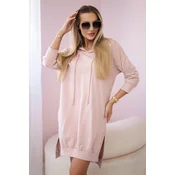 Hooded dress with a long back in dark powder pink
