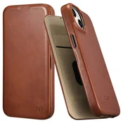 iCARER CE oljno voskani vrhunski usnjen ovitek za iPhone 14 Plus z magnetnim preklopom, rjave barve (AKI14220707-BN)