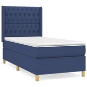Greatstore Box spring postelja z vzmetnico moder 90x190 cm blago
