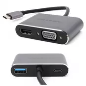 3G (85420) adapter TIP C (muški) na HDMI (ženski) + VGA (ženski) + USB 3.0 (ženski) sivi