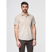 Ombre Mens short sleeve shirt with Cuban collar - dark beige