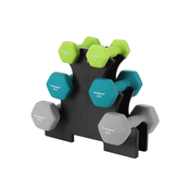 SONGMICS Hexagon Dumbbell Set s stojalom - 2 x 1 kg, 2 x 2 kg, 2 x 3 kg, mat neoprenski zaključek, uteži za domačo vadbo, limeta, turkizna in svetlo siva SYL612GN, (21555089)