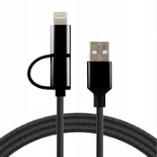 Carcommerce Kabel microUSB za iPhone Lightning 2 v 1, hitro polnjenje, ojačan, 1,5 m