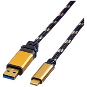 ROLINE Roline USB kabel USB 3.2 gen. 1 (USB 3.0) USB-A vtič\, USB-C® vtič 1.00 m črna\, zlata zaščiten 11.02.9013, (20416269)