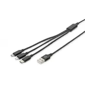 USB charger cable, for Apple and Android devices 1m, 3 in 1 cable, cotton, bl
