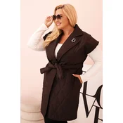 Kesi Włoski Womens Plus Size quilted vest with belt and collar brown