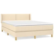 Vidaxl Box spring postelja z vzmetnico krem 140x190 cm blago
