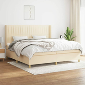 Greatstore Box spring postelja z vzmetnico krem 200x200 cm blago