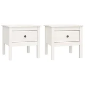 Vidaxl Stranske mizice 2 kosa bele 50x50x49 cm trdna borovina