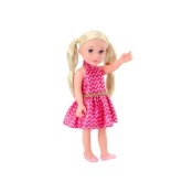 Punčka, roza obleka, čop, blond lasje, velika lutka 46 cm