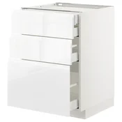 METOD / MAXIMERA Pod.orm.3front/2dnj/1srd/1vis.fiok, bela/Voxtorp v. sjaj bela, 60x60 cm
