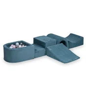 shumee Penasto igrišče z mostom Corduroy Blue 100 žogic: biserna, srebrna, svetlo roza biserna, svetlo modra biserna