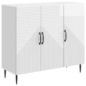 Vidaxl Strani šal Bela visok sijaj 89 x 34,5 x 80 cm Inženirski les