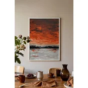 WallXpert uramljena slika 115217, apstraktni zalazak sunca nad morem u narandžastim tonovima, 30 x 40 cm, beli ram