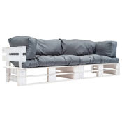 2-dijelni vrtni set sofa od paleta sa sivim jastucima borovina