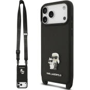 Ovitek Karl Lagerfeld Saffiano Crossbody kovinski trak Karl and Choupette ovitek za iPhone 17 Pro črni (KLHCP17LSAKCPBK)
