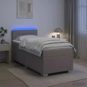 vidaXL Postelja s pomičnim okvirjem, vzmetnico in LED Taupe Blago