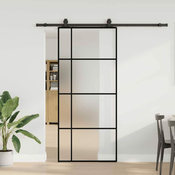 shumee vidaXL Drsna vrata z opremo črna 90x205 cm ESG steklo