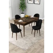 Hanah Home trpezarijski set Rut, sto na razvlacenje i 4 stolice, ploca u dekoru drveta Baroque, crna tkanina Babyface