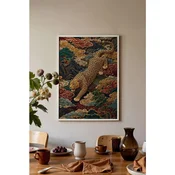 WallXpert uramljena slika 115247, leopard u skoku medu šarenim oblacima i planinama, 30 x 40 cm, beli ram