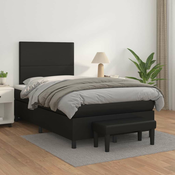 Greatstore Box spring postelja z vzmetnico črna 120x200 cm umetno usnje