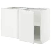 METOD Ugaoni podni ormaric s policom, bela/Voxtorp matirano bela, 128x68 cm