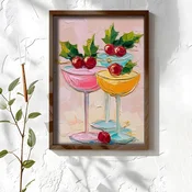 WallXpert uramljena MDF slika NAL134-70, tri koktela sa trešnjama u stilu uljane slike, 50 x 70 cm