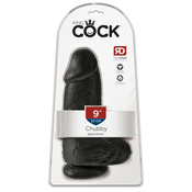 King Cock 9 Debeljuškasti - sa usisnom bazom, dildom sa testisima (23cm) - crni