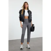 Trendyol Anthracite Cigarette Fit Plier High Waist Ankle-Length Woven Trousers