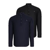 DOUBLE SET G783 DEWBERRY JUDGE COLLAR SHIRT-NAVY - BLACK