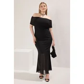 Trendyol Curve Black Tulle Knit Plus Size Dress