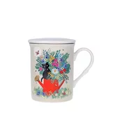 LONČEK IZ PORCELANA S CEDILOM IN POKROVOM, MUC NA VRTU