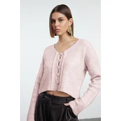 Trendyol Pink Soft Textured Tie Detailed Knitwear Cardigan
